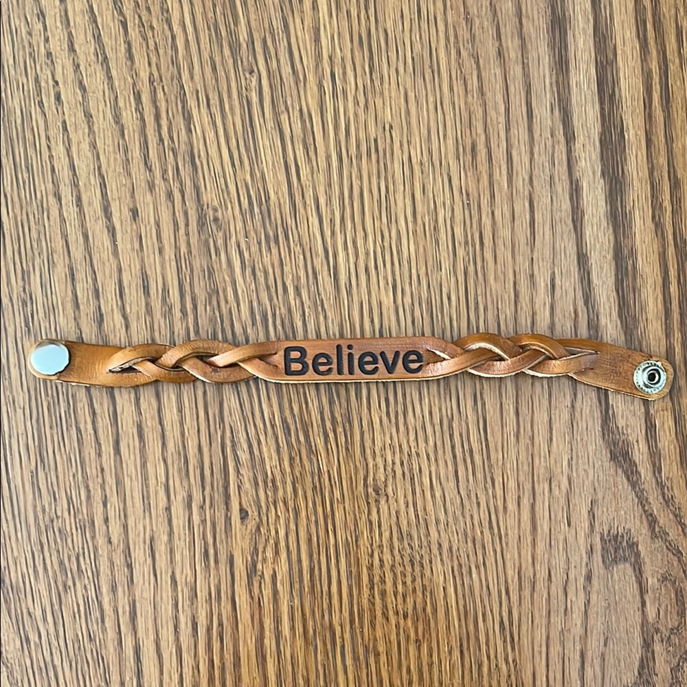 Braided Leather Bracelet with 'Believe' Inscription-NEW